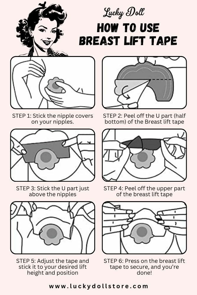 Step by step tutorial infograph on how to use Breast lift Bust tapes