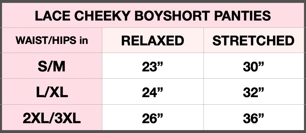Lace cheeky boyleg panties size chart