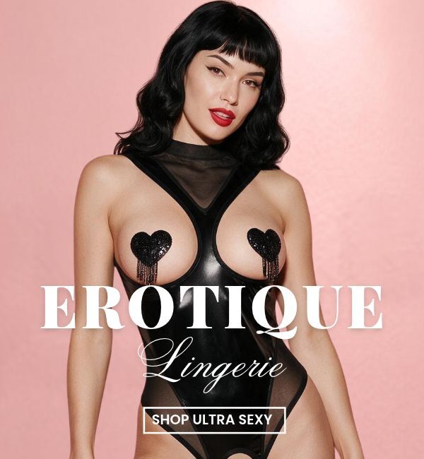 faux leather harness lingerie on a woman mobile banner version