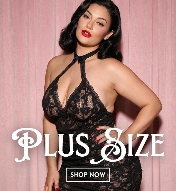 pink lingerie set worn by a pin-up model banner