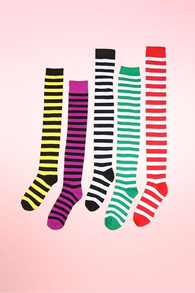 Striped Dual Color Over the Knee Polyester Cotton Socks