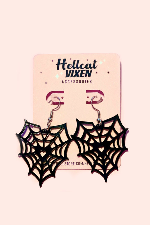 Webbed Heart Black Webbed Heart Dangling Acrylic Gothic Earring