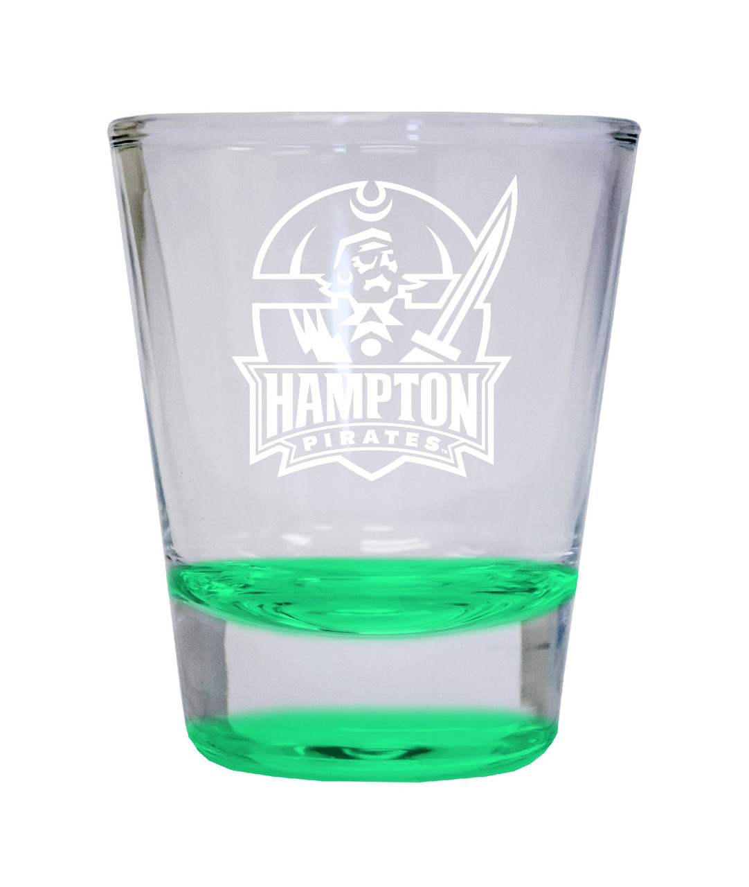 Hampton University Etched Round Shot Glass 2 oz Green