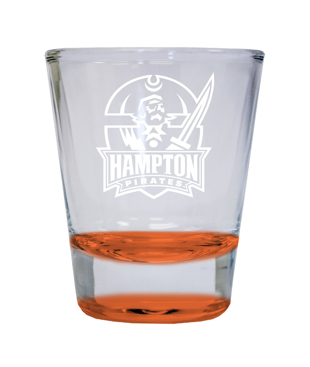 Hampton University Etched Round Shot Glass 2 oz Orange