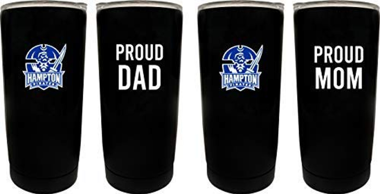 Hampton University Proud Mom and Dad 16 oz Insulated Stainless Steel Tumblers 2 Pack Black.
