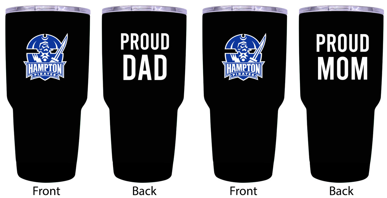 Hampton University Proud Mom and Dad 24 oz Insulated Stainless Steel Tumblers 2 Pack Black.