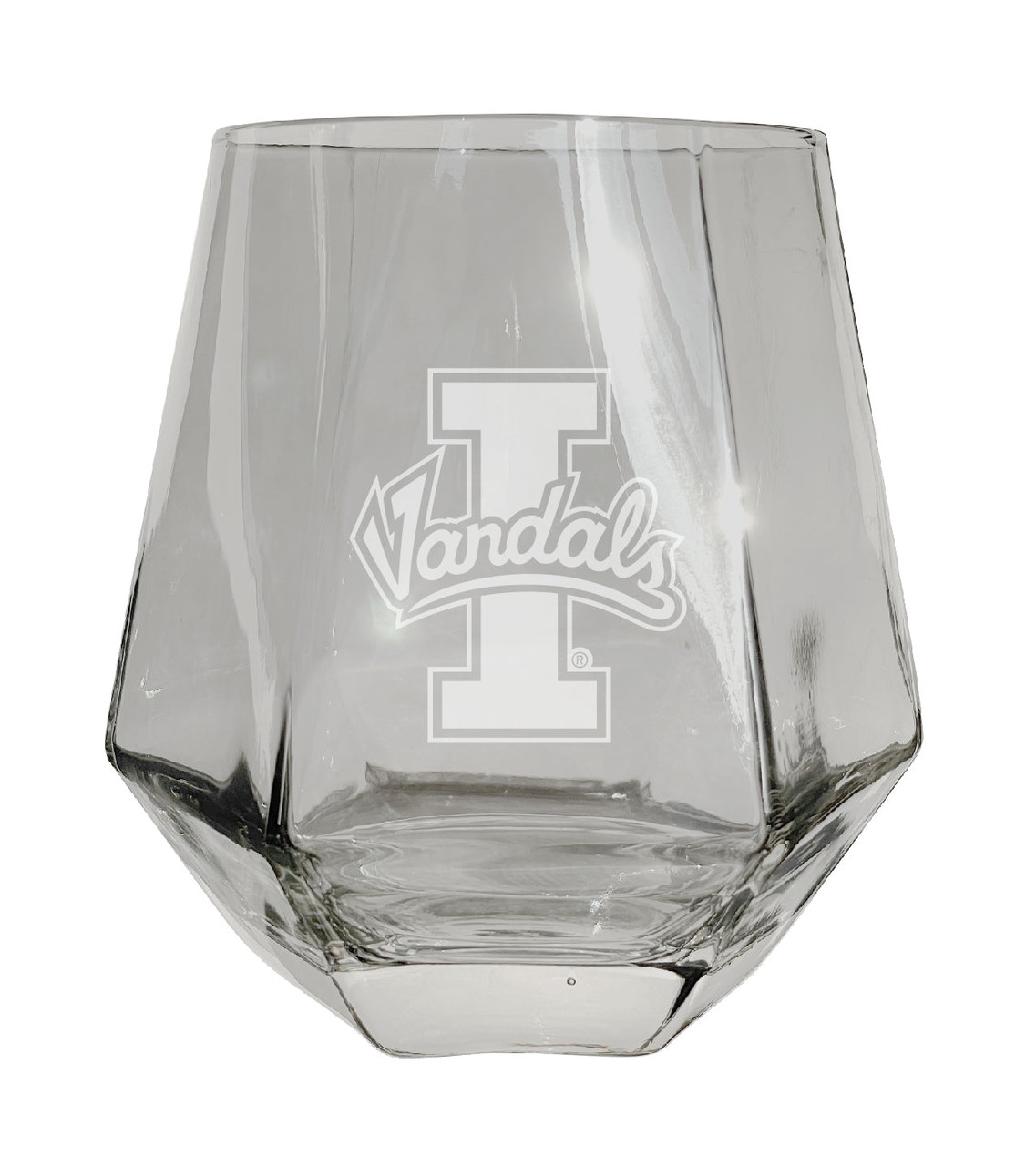 Idaho Vandals Etched Diamond Cut Stemless 10 ounce Wine Glass Clear