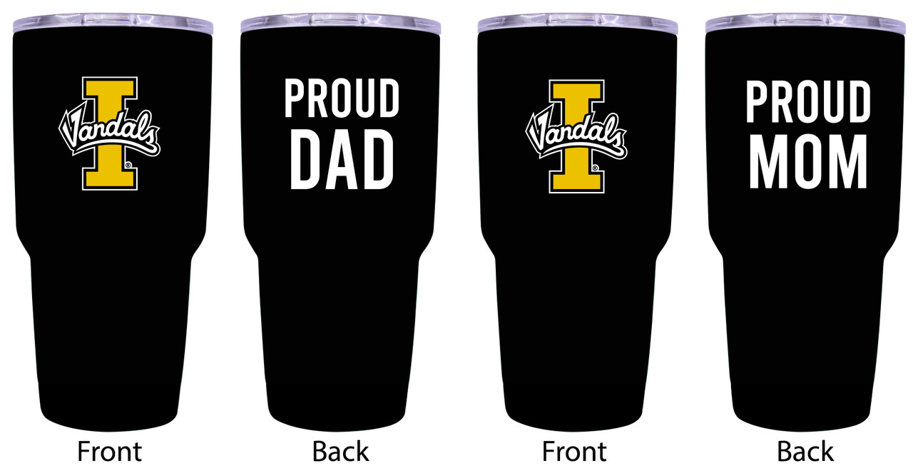 Idaho Vandals Proud Mom and Dad 24 oz Insulated Stainless Steel Tumblers 2 Pack Black.