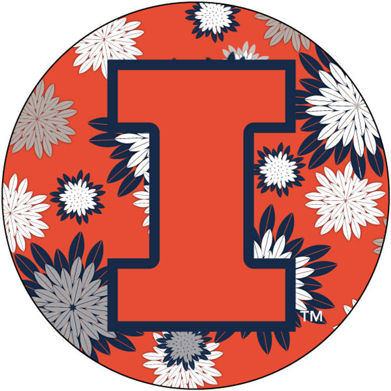 Illinois Fighting Illini NCAA Collegiate Trendy Floral Flower Fashion Pattern 4 Inch Round Decal Sticker