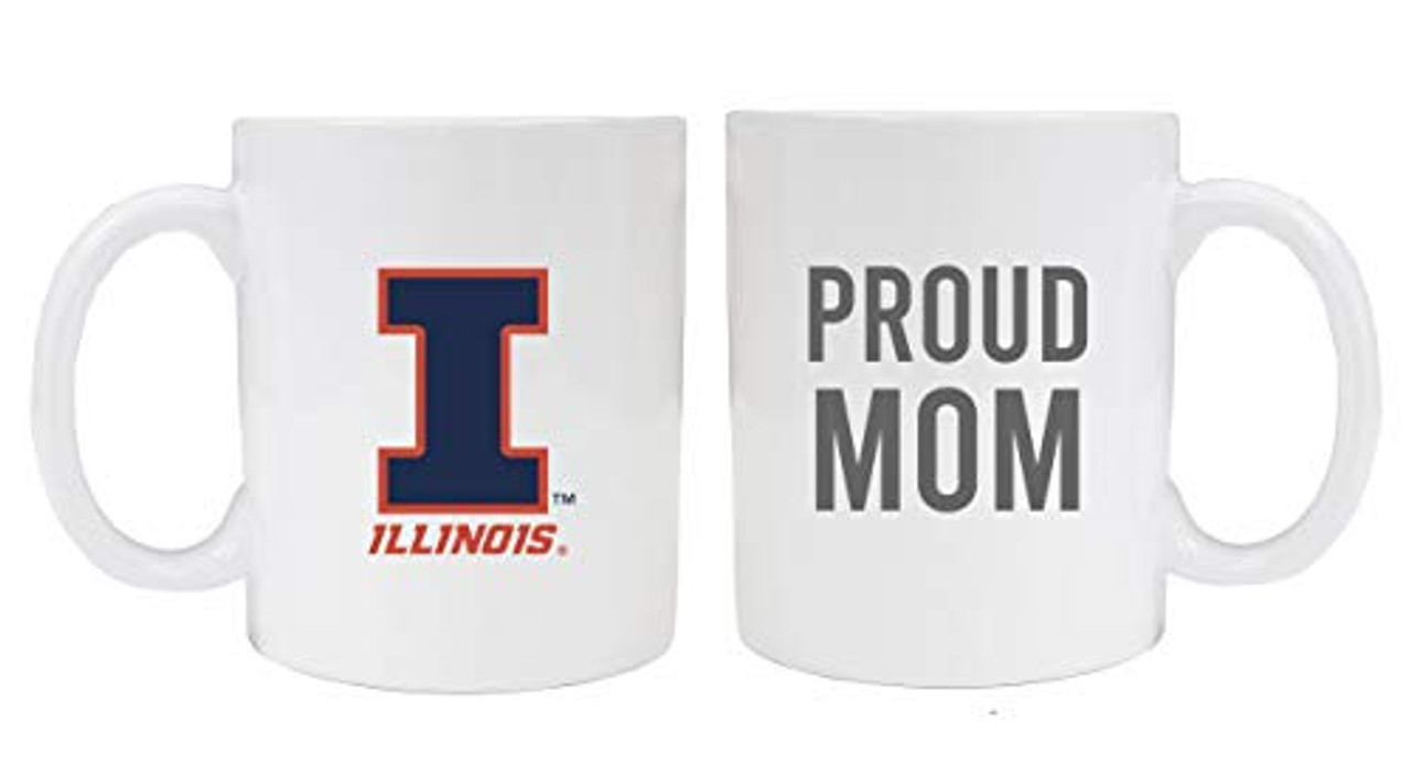 Illinois Fighting Illini Proud Mom White Ceramic Coffee Mug (White).