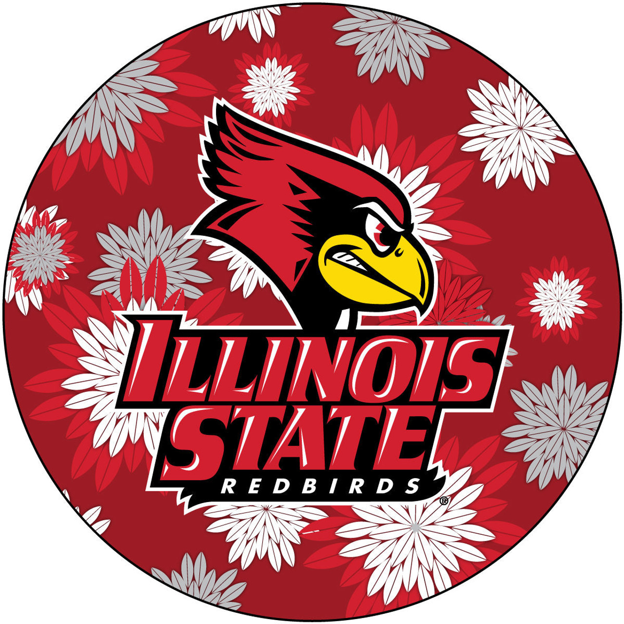 Illinois State Redbirds NCAA Collegiate Trendy Floral Flower Fashion Pattern 4 Inch Round Decal Sticker