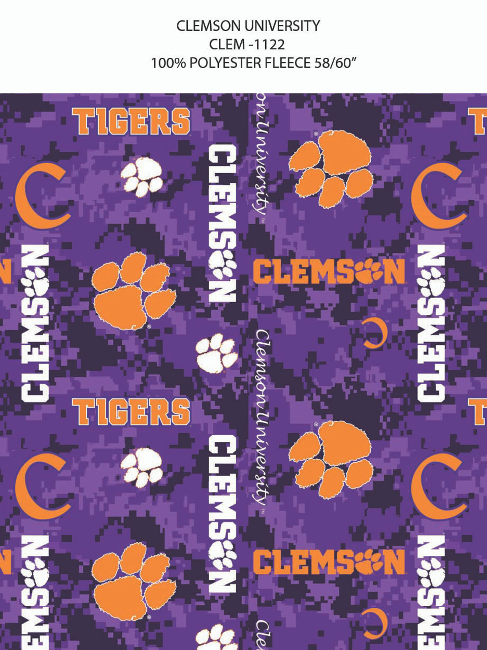 CLEMSON TIGERS DIGITAL CAMO FLEECE ALLOVER DESIGN