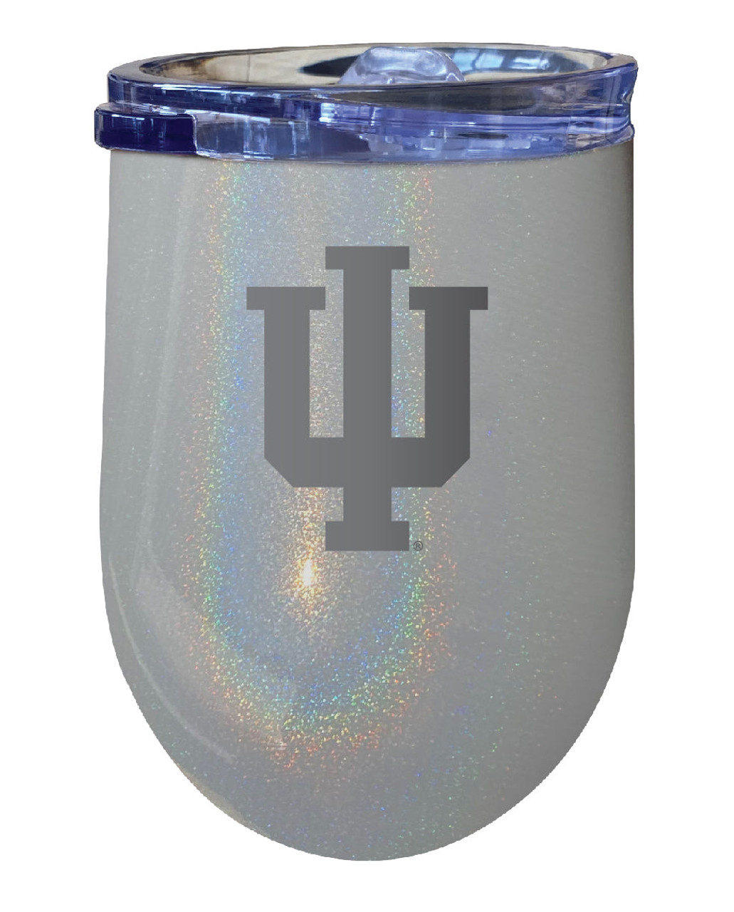 Indiana Hoosiers 12 oz Laser Etched Insulated Wine Stainless Steel Tumbler Rainbow Glitter Grey