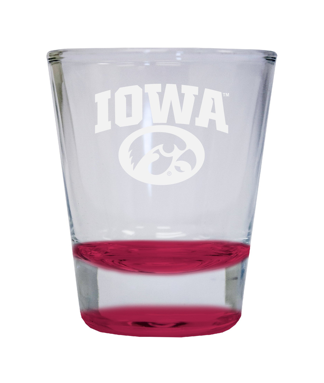 Iowa Hawkeyes Etched Round Shot Glass 2 oz Red