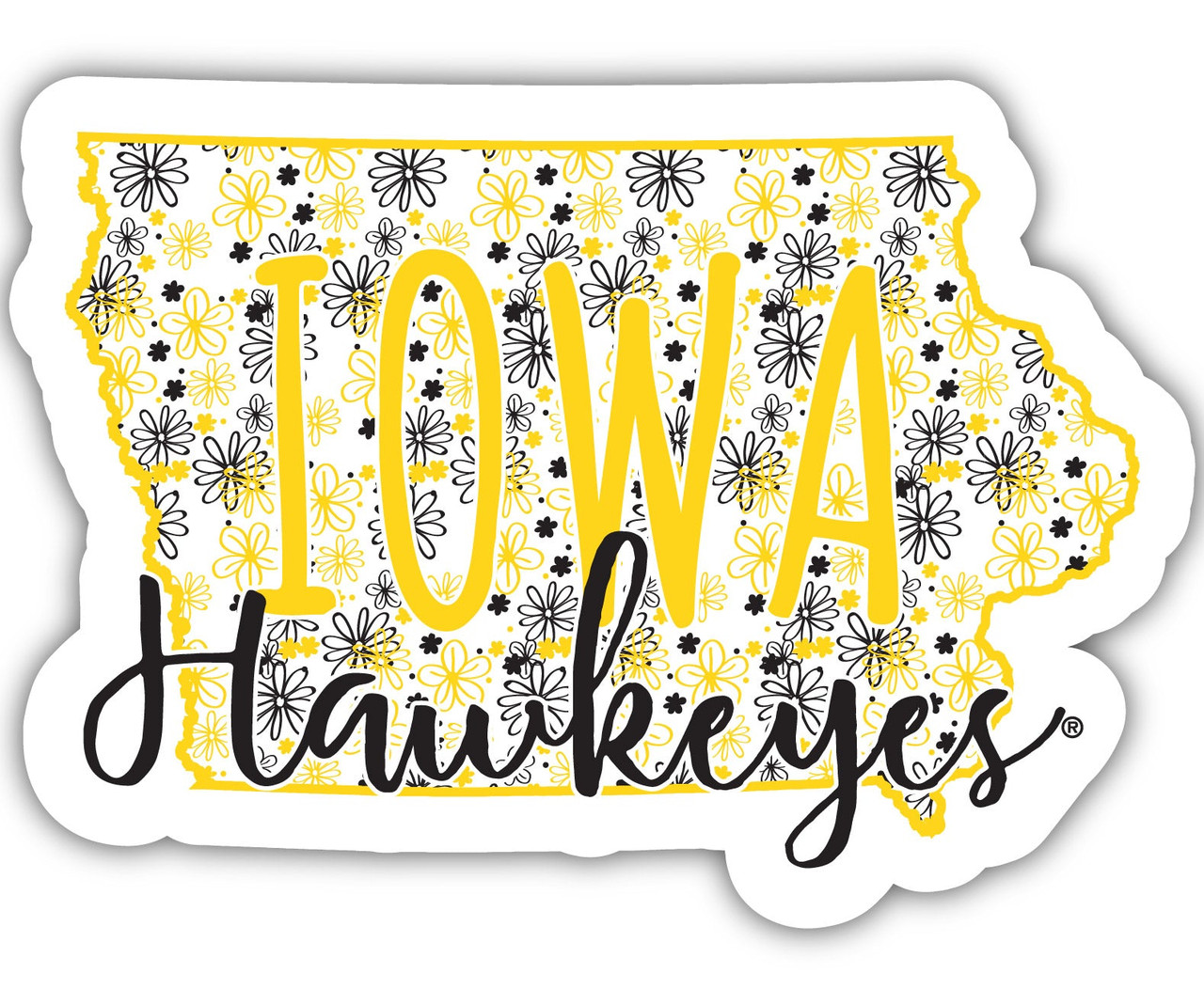 Iowa Hawkeyes Floral State Die Cut Decal 4-Inch