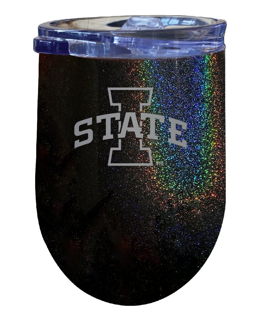 Iowa State Cyclones 12 oz Laser Etched Insulated Wine Stainless Steel Tumbler Rainbow Glitter Black