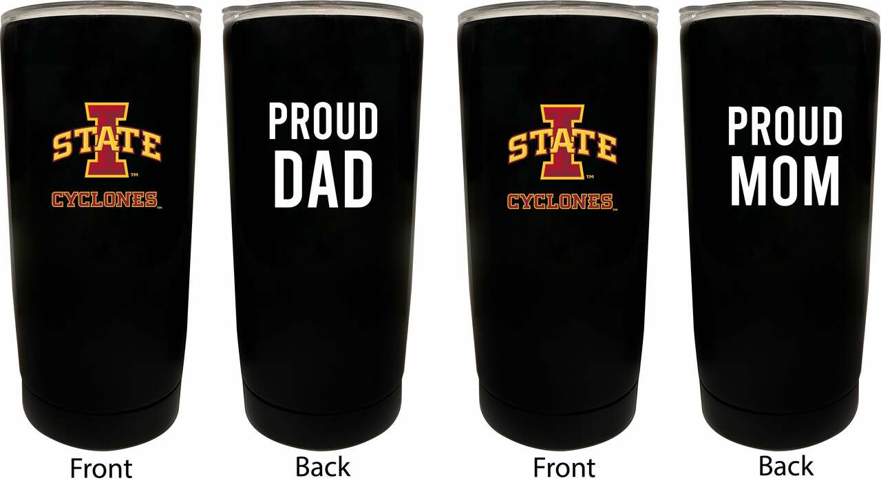 Iowa State Cyclones Proud Mom and Dad 16 oz Insulated Stainless Steel Tumblers 2 Pack Black.