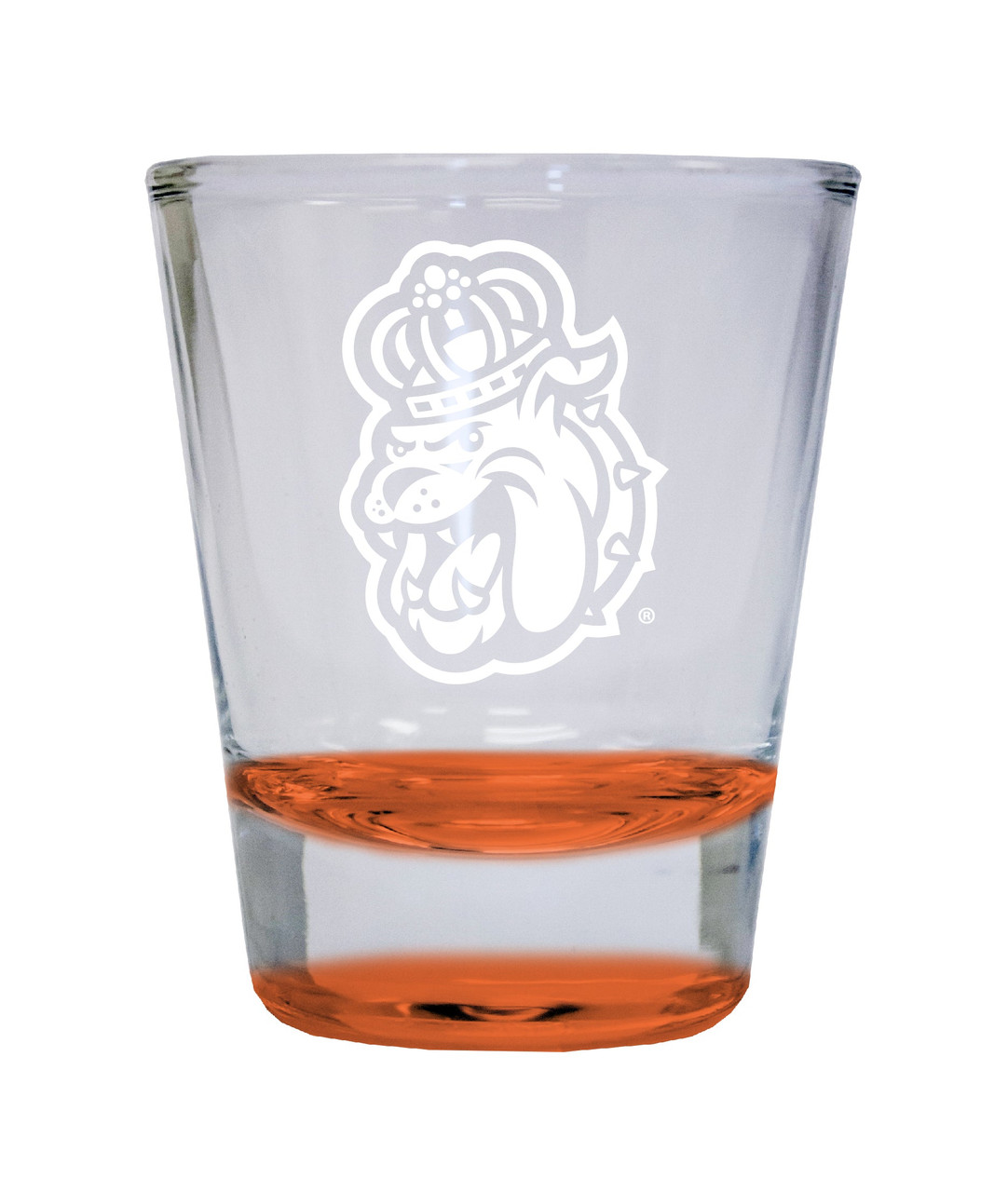 James Madison Dukes Etched Round Shot Glass 2 oz Orange