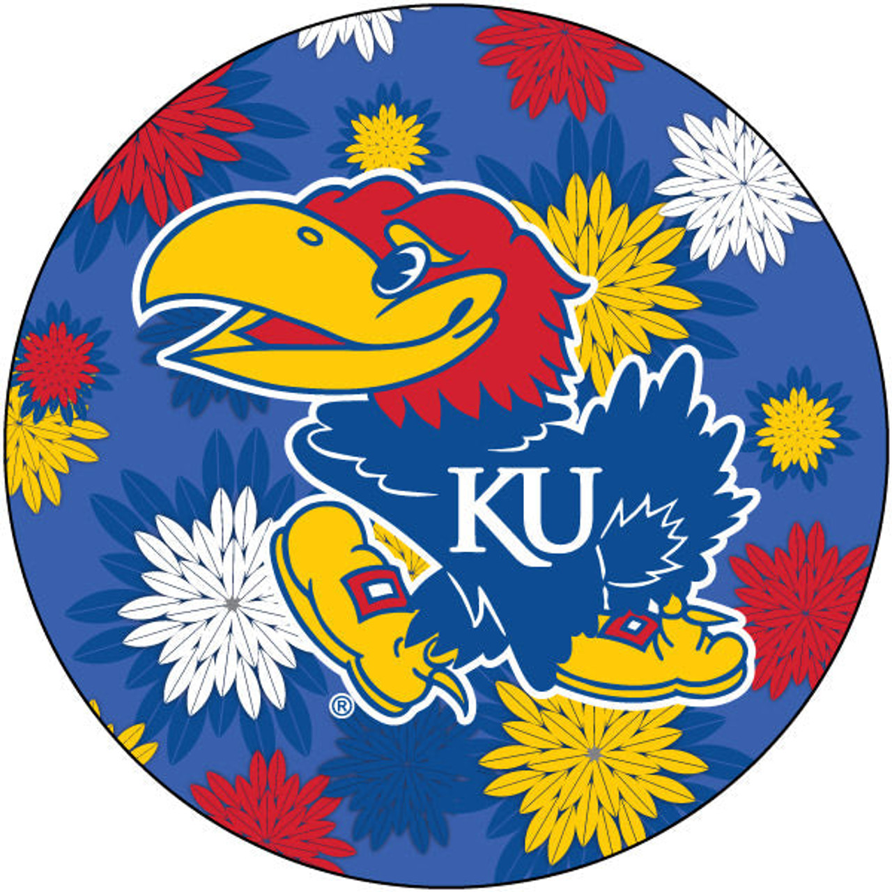 Kansas Jayhawks NCAA Collegiate Trendy Floral Flower Fashion Pattern 4 Inch Round Decal Sticker