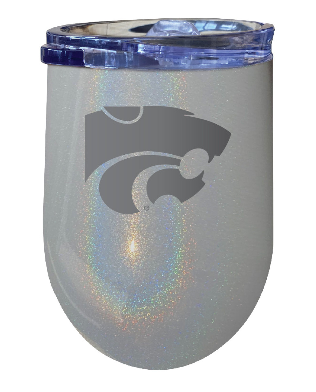 Kansas State Wildcats 12 oz Laser Etched Insulated Wine Stainless Steel Tumbler Rainbow Glitter Grey