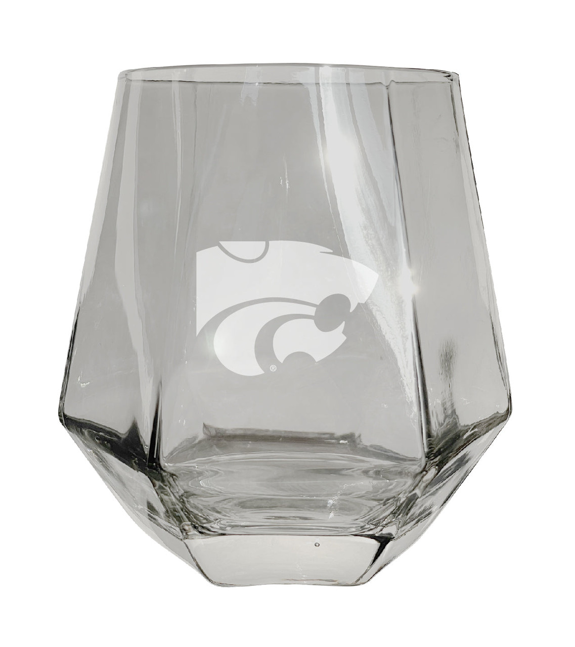 Kansas State Wildcats Etched Diamond Cut Stemless 10 ounce Wine Glass Clear