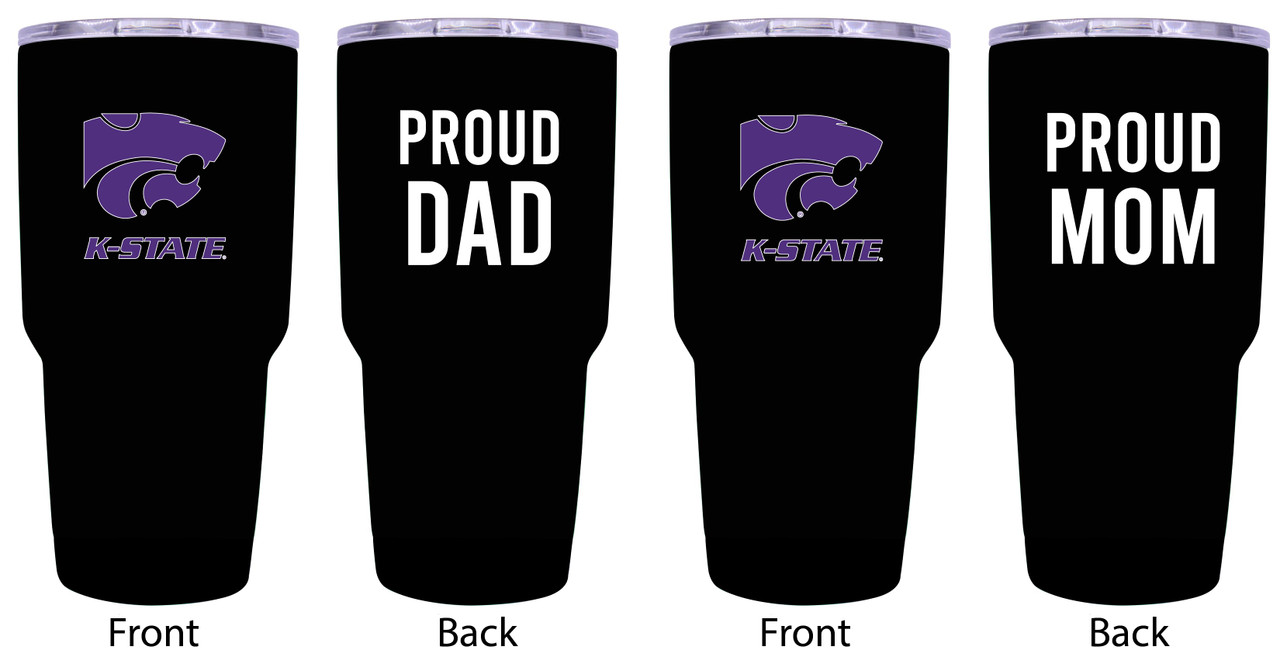 Kansas State Wildcats Proud Mom and Dad 24 oz Insulated Stainless Steel Tumblers 2 Pack Black.