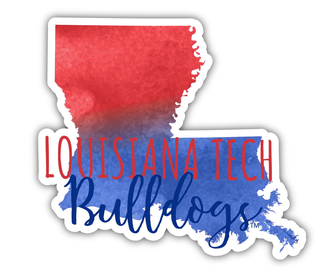 Louisiana Tech Bulldogs Watercolor State Die Cut Decal 4-Inch