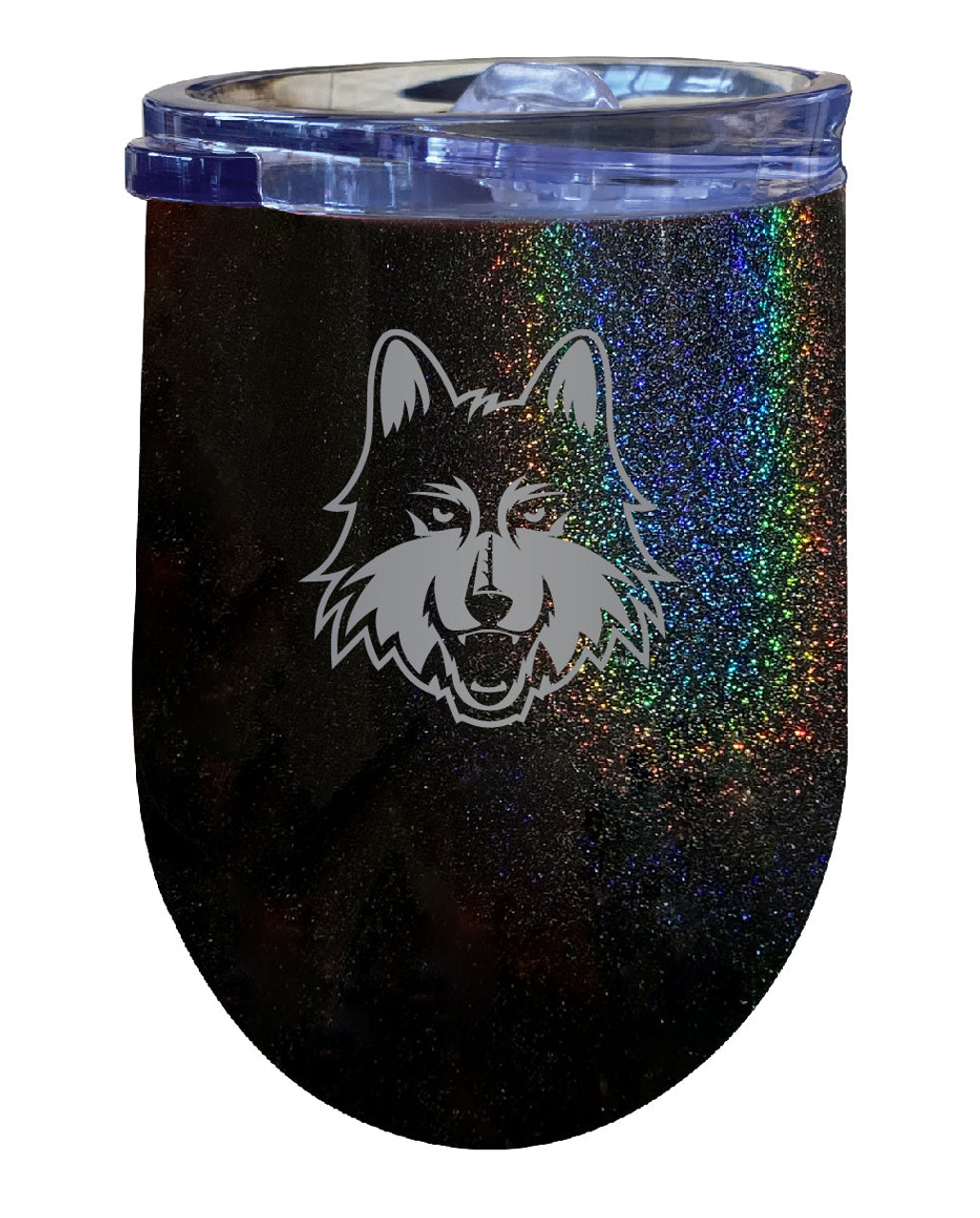 Loyola University Ramblers 12 oz Laser Etched Insulated Wine Stainless Steel Tumbler Rainbow Glitter Black