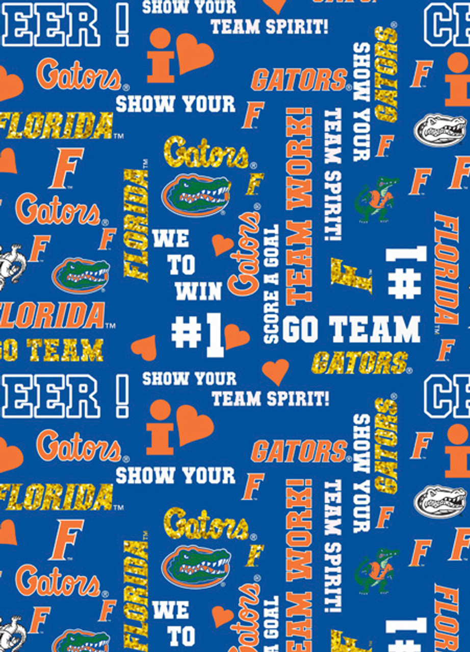 University of Florida Gators Cotton Fabric with Glitter Accent Print or Matching Solid Cotton Fabrics