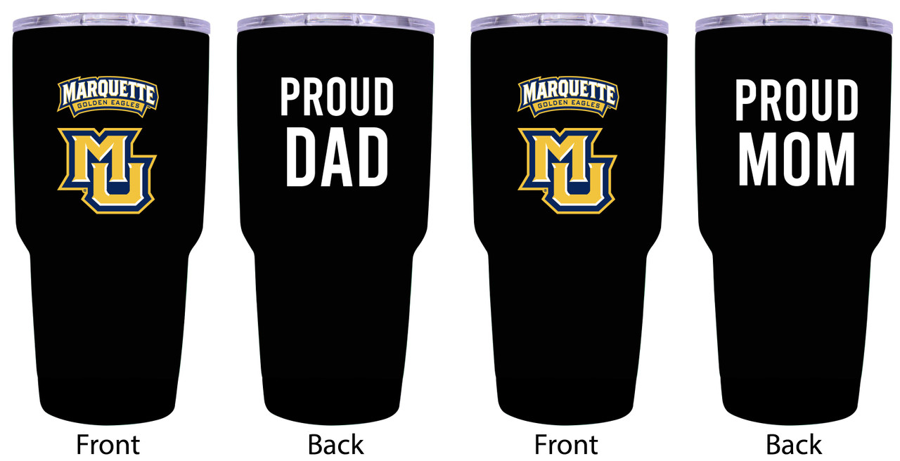 Marquette Golden Eagles Proud Mom and Dad 24 oz Insulated Stainless Steel Tumblers 2 Pack Black.