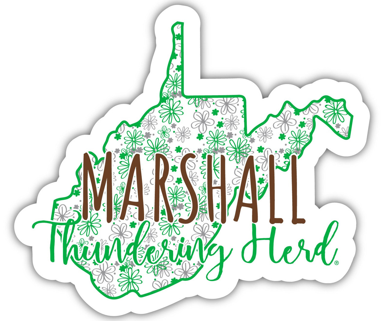 Marshall Thundering Herd Floral State Die Cut Decal 2-Inch