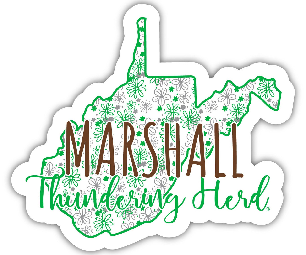 Marshall Thundering Herd Floral State Die Cut Decal 4-Inch