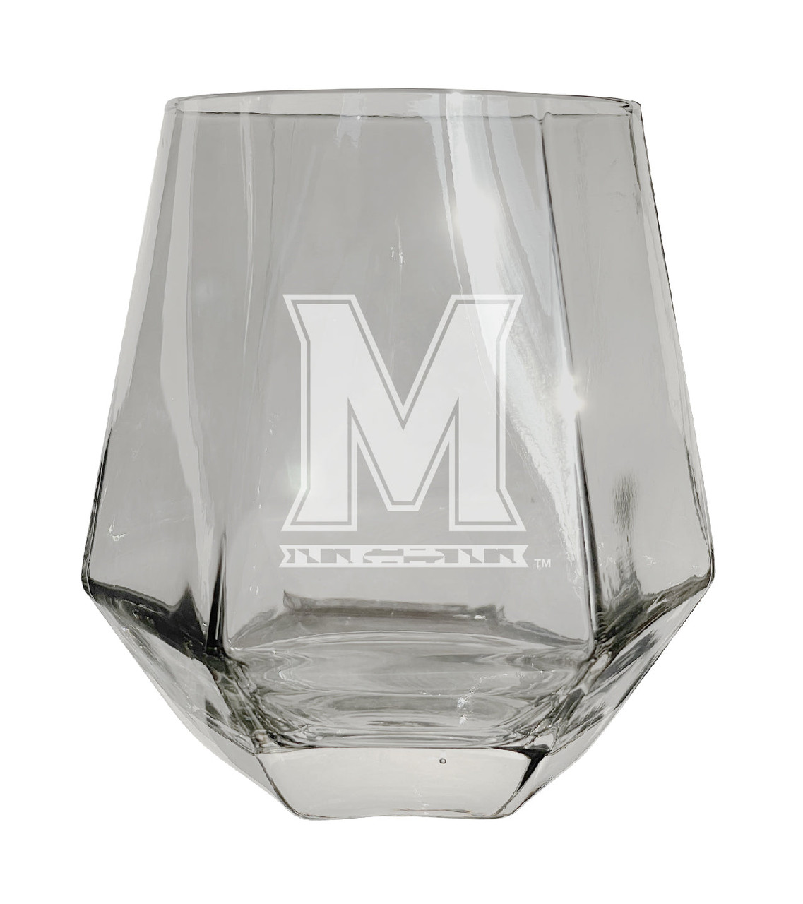 Maryland Terrapins Etched Diamond Cut Stemless 10 ounce Wine Glass Clear