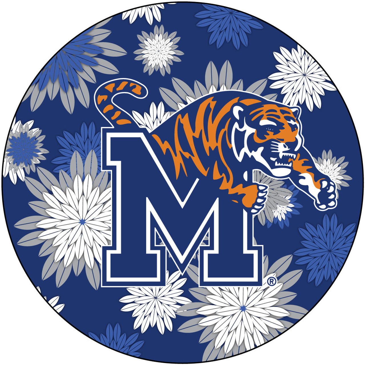 Memphis Tigers 4 Inch Round Floral Magnet