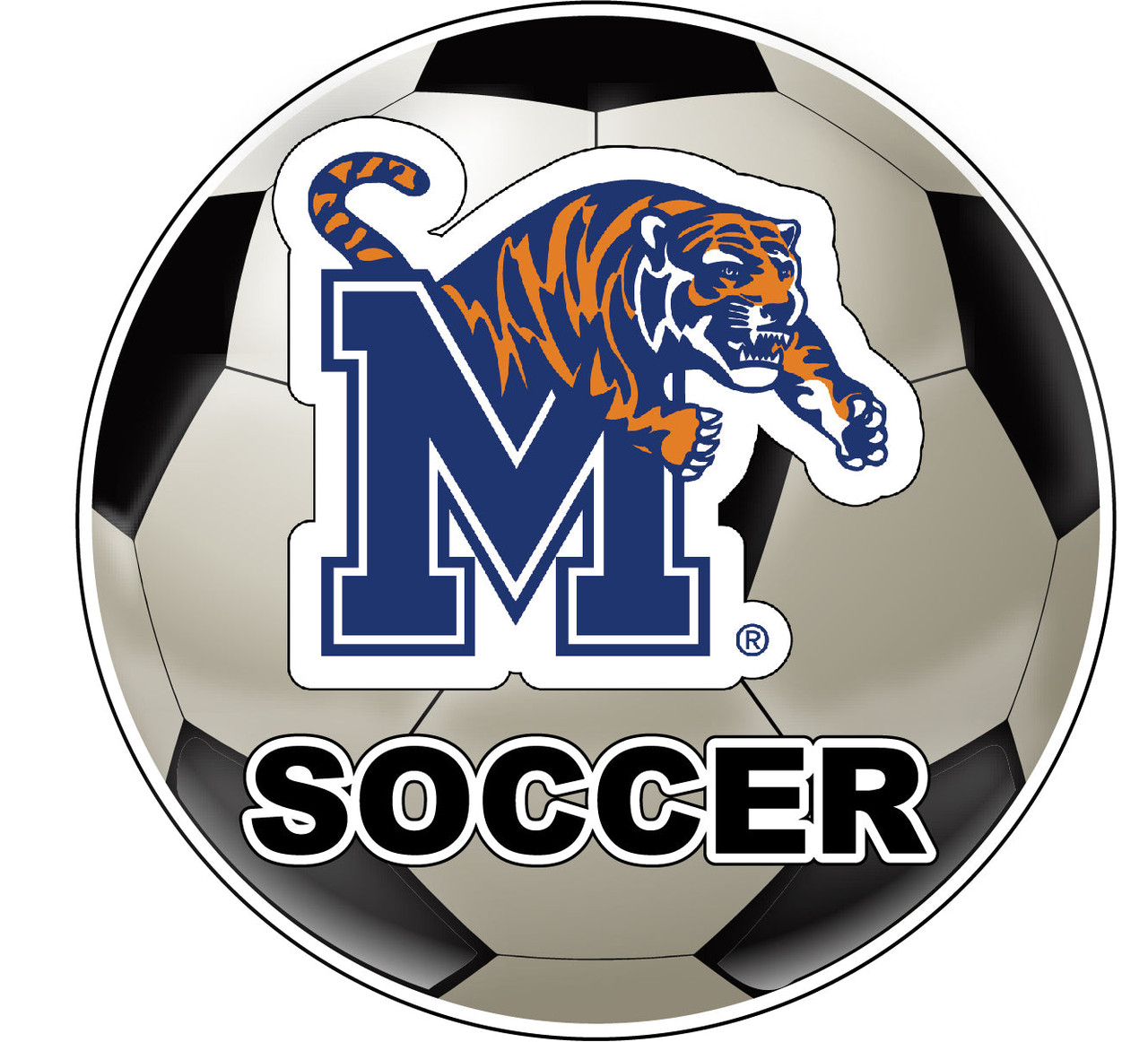 Memphis Tigers 4-Inch Round Soccer Ball Vinyl Decal Sticker