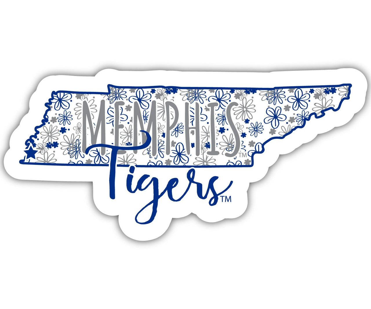 Memphis Tigers Floral State Die Cut Decal 4-Inch