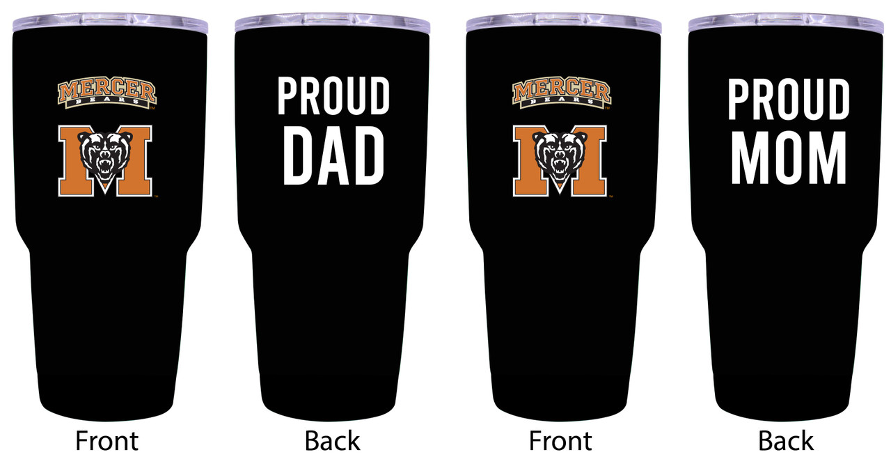 Mercer University Proud Mom and Dad 24 oz Insulated Stainless Steel Tumblers 2 Pack Black.