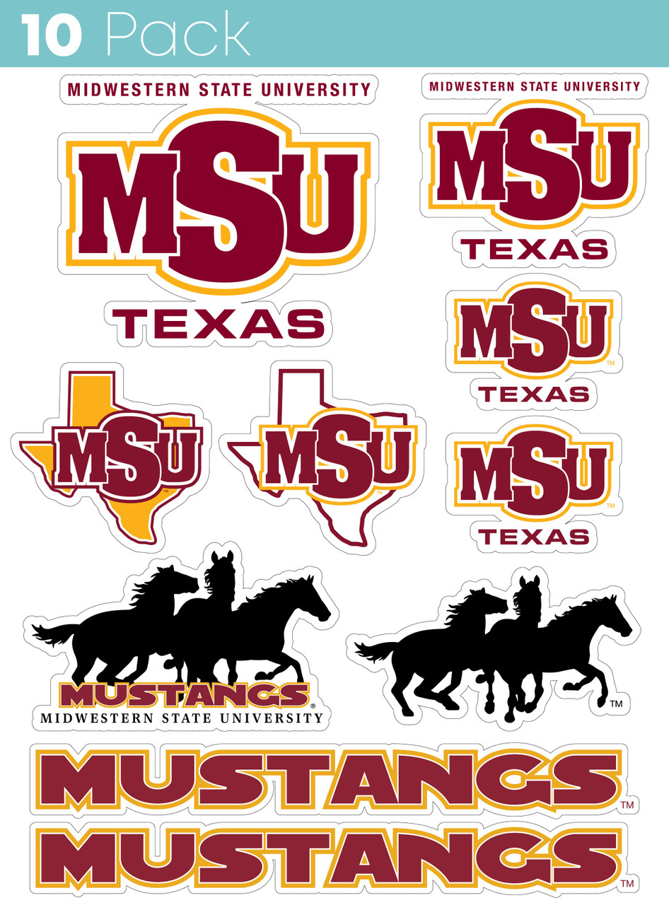 Midwestern State University Mustangs 10 Pack Collegiate Vinyl Decal Sticker