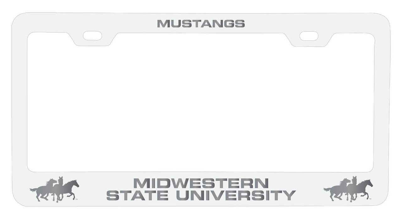 Midwestern State University Mustangs Etched Metal License Plate Frame Choose Your Color
