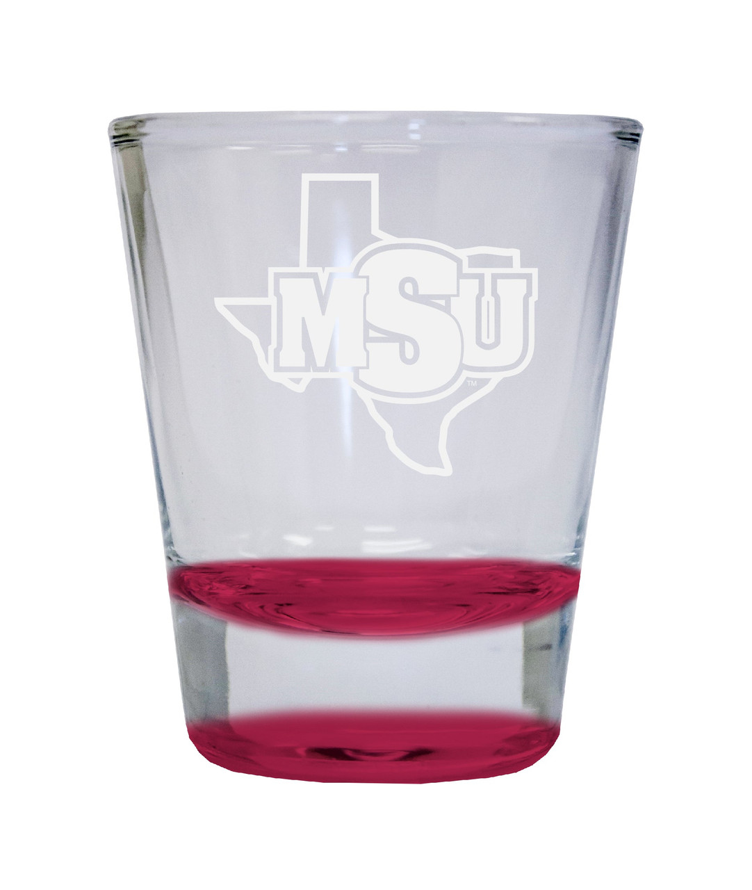 Midwestern State University Mustangs Etched Round Shot Glass 2 oz Red