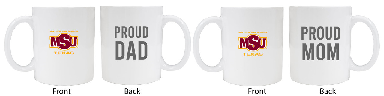 Midwestern State University Mustangs Proud Mom And Dad White Ceramic Coffee Mug 2 pack (White).