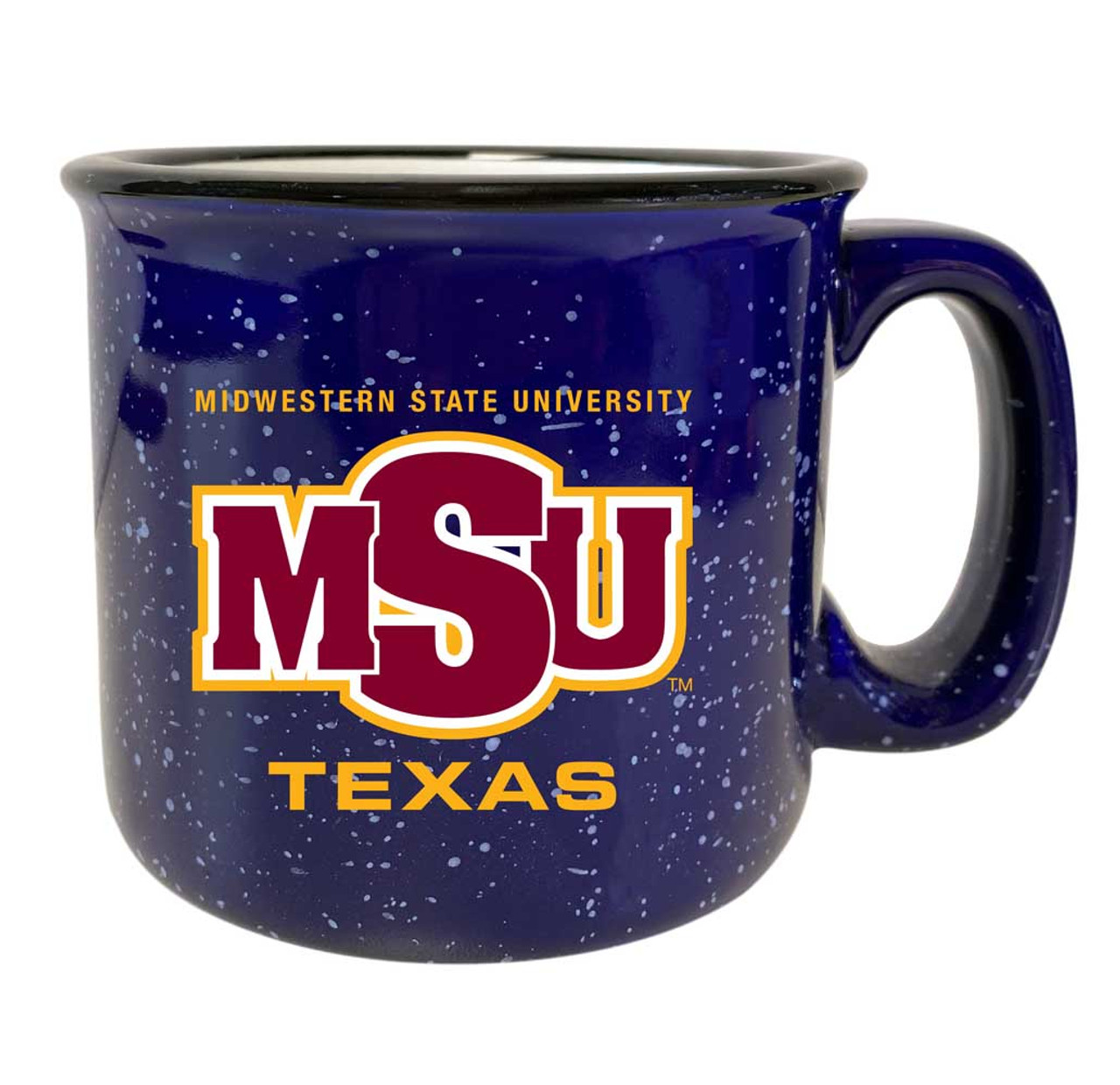 Midwestern State University Mustangs Speckled Ceramic Camper Coffee Mug (Choose Your Color).
