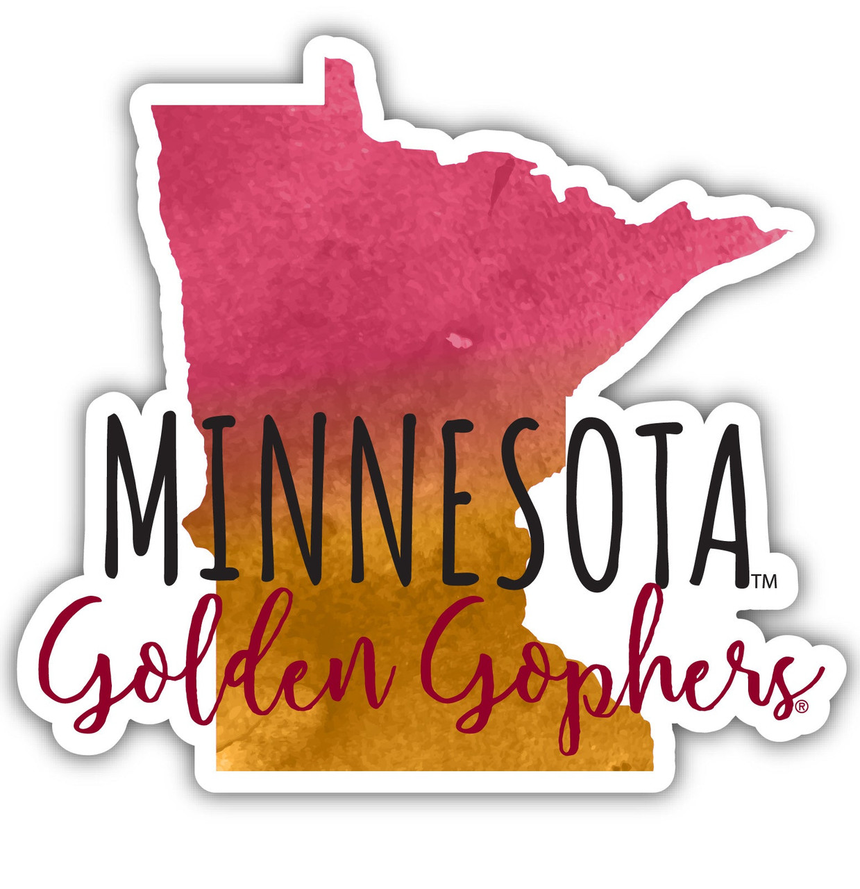 Minnesota Gophers Watercolor State Die Cut Decal 4-Inch