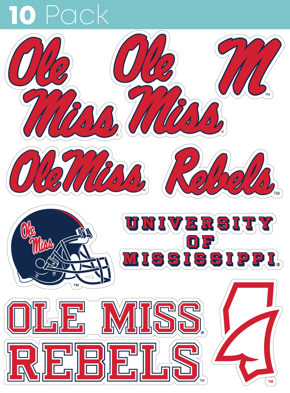 Mississippi Rebels "Ole Miss" 10 Pack Collegiate Vinyl Decal Sticker
