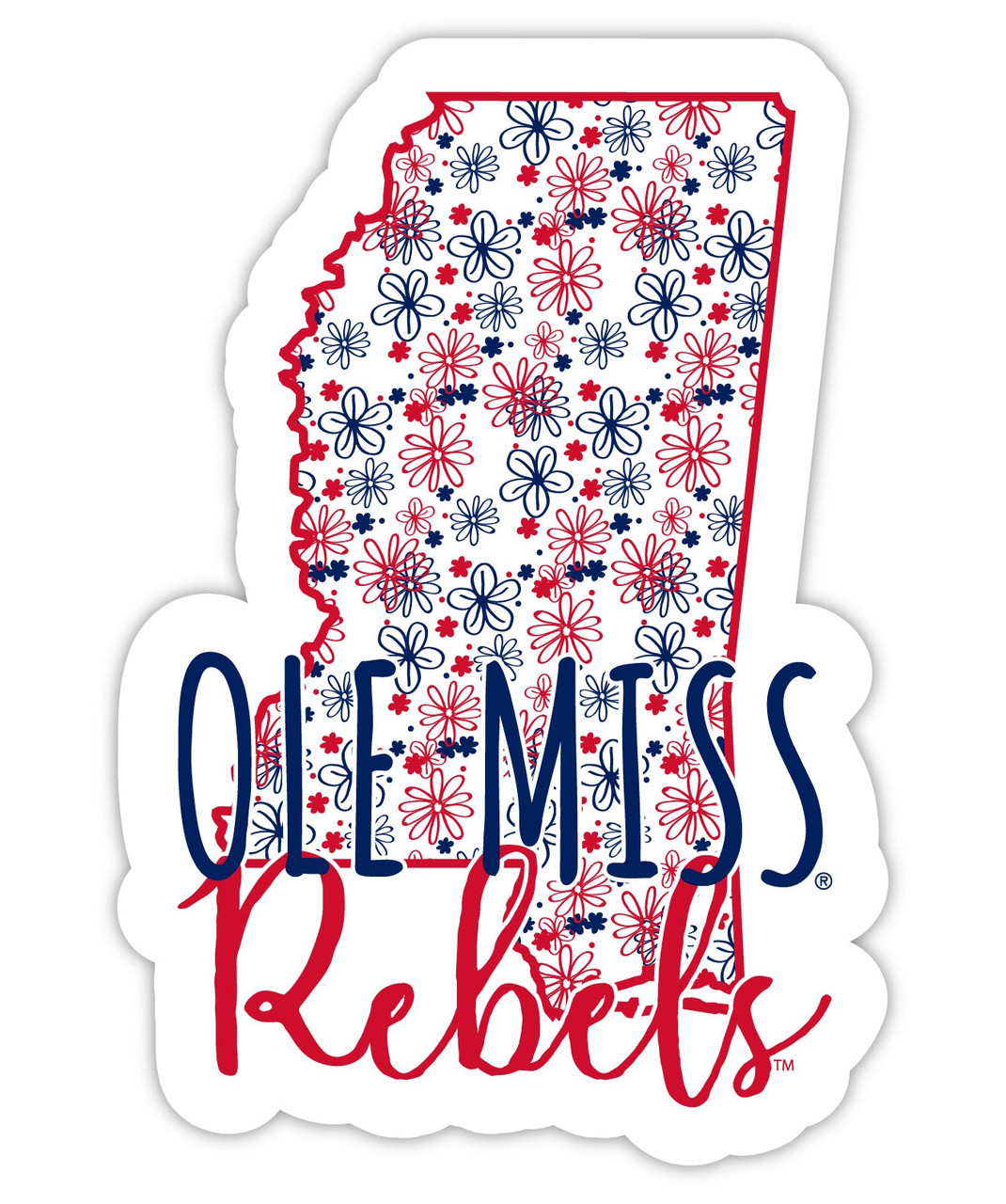Mississippi Rebels "Ole Miss" Floral State Die Cut Decal 2-Inch