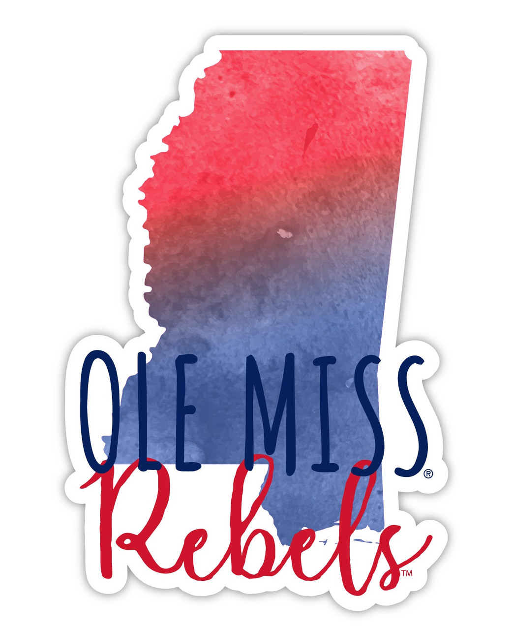 Mississippi Rebels "Ole Miss" Watercolor State Die Cut Decal 4-Inch