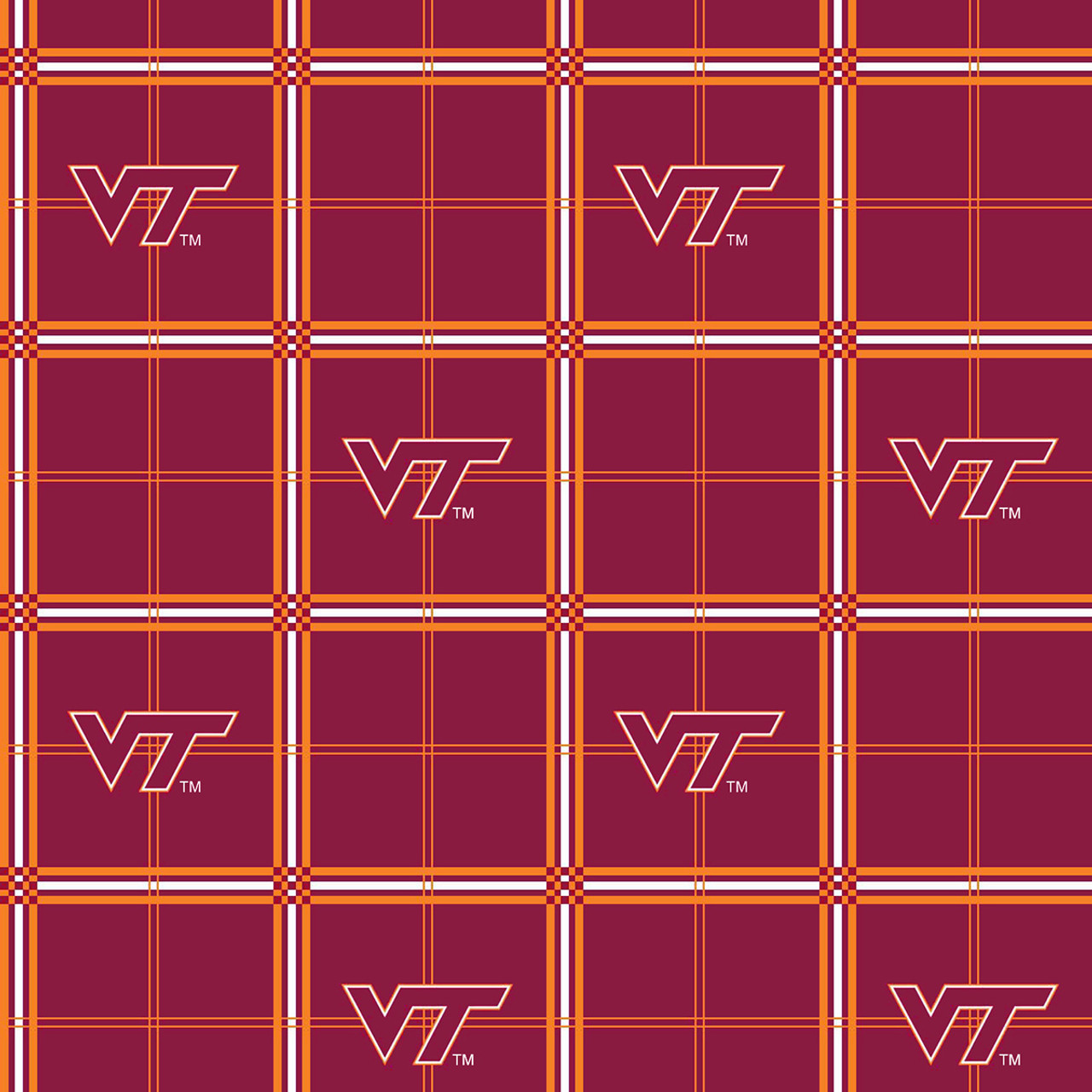 Virginia Tech Hokies Flannel Fabric with Plaid Print