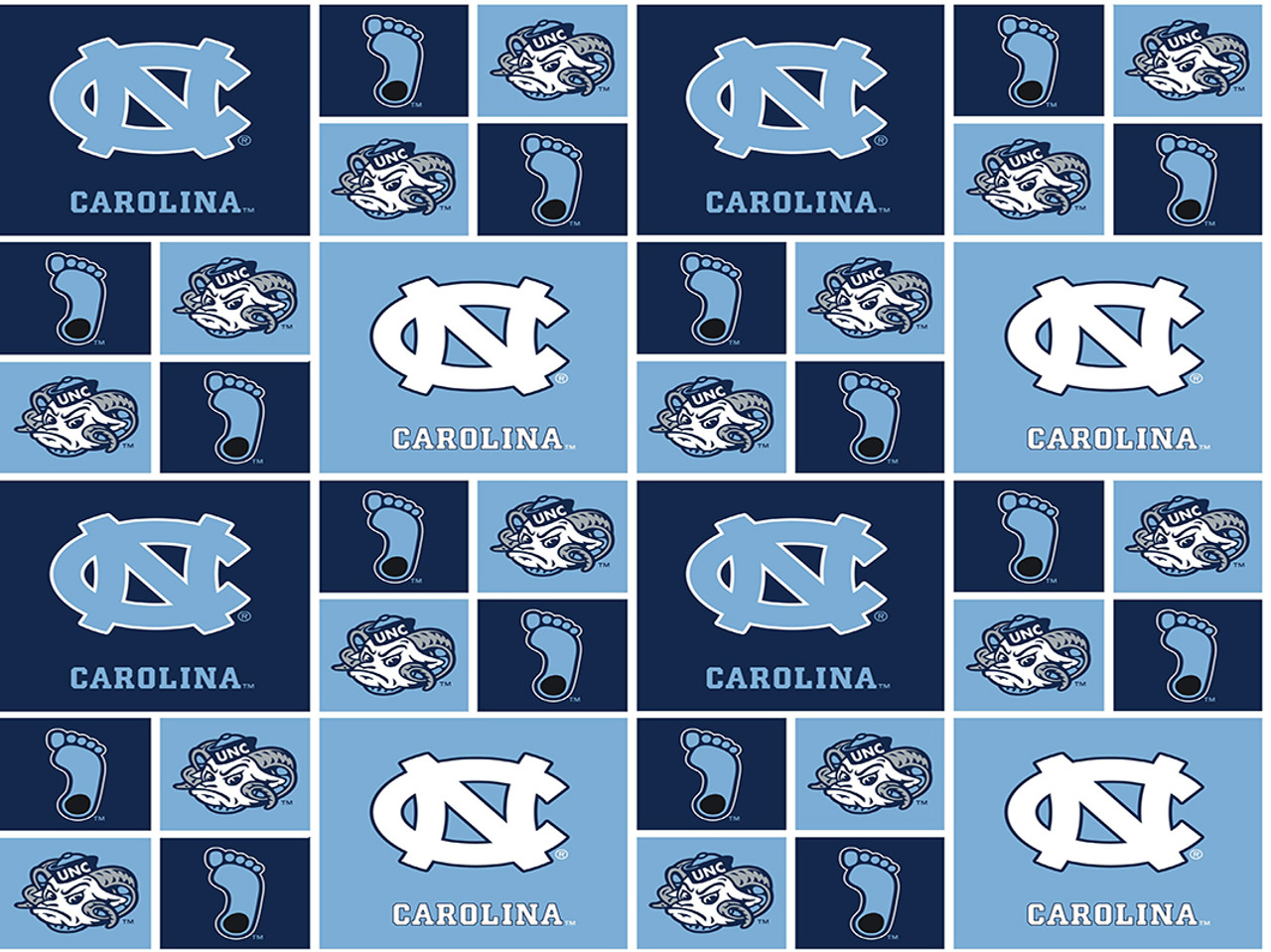 University of North Carolina UNC Tar Heels Cotton Fabric with Geometric Print or Matching Solid Cotton Fabrics