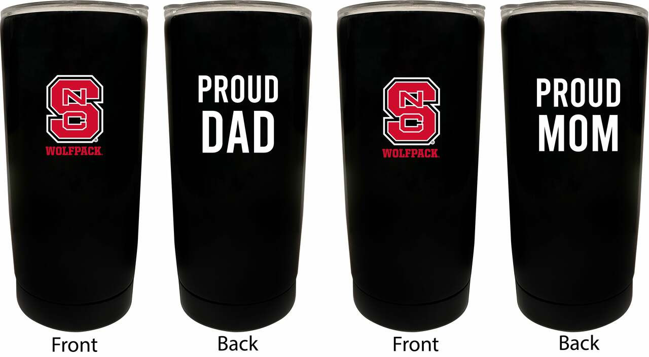 NC State Wolfpack Proud Mom and Dad 16 oz Insulated Stainless Steel Tumblers 2 Pack Black.