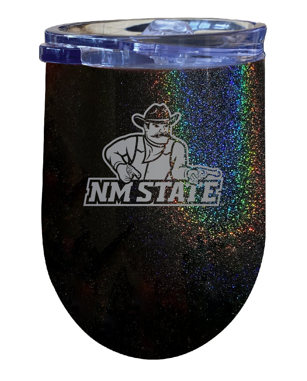 New Mexico State University Aggies 12 oz Laser Etched Insulated Wine Stainless Steel Tumbler Rainbow Glitter Black